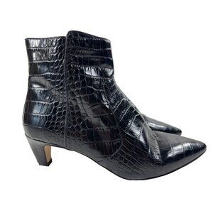 Elegant Black Croc-Embossed Ankle Boots